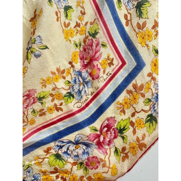 Vintage OSCAR DE LA RENTA Yellow Floral Washed Silk 25" x 25" Square Scarf - Picture 9 of 16